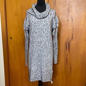 NWT Yigal Azrouel Gray Black Marled Long Sleeve Cowl Neck Sweater Dress Viscose